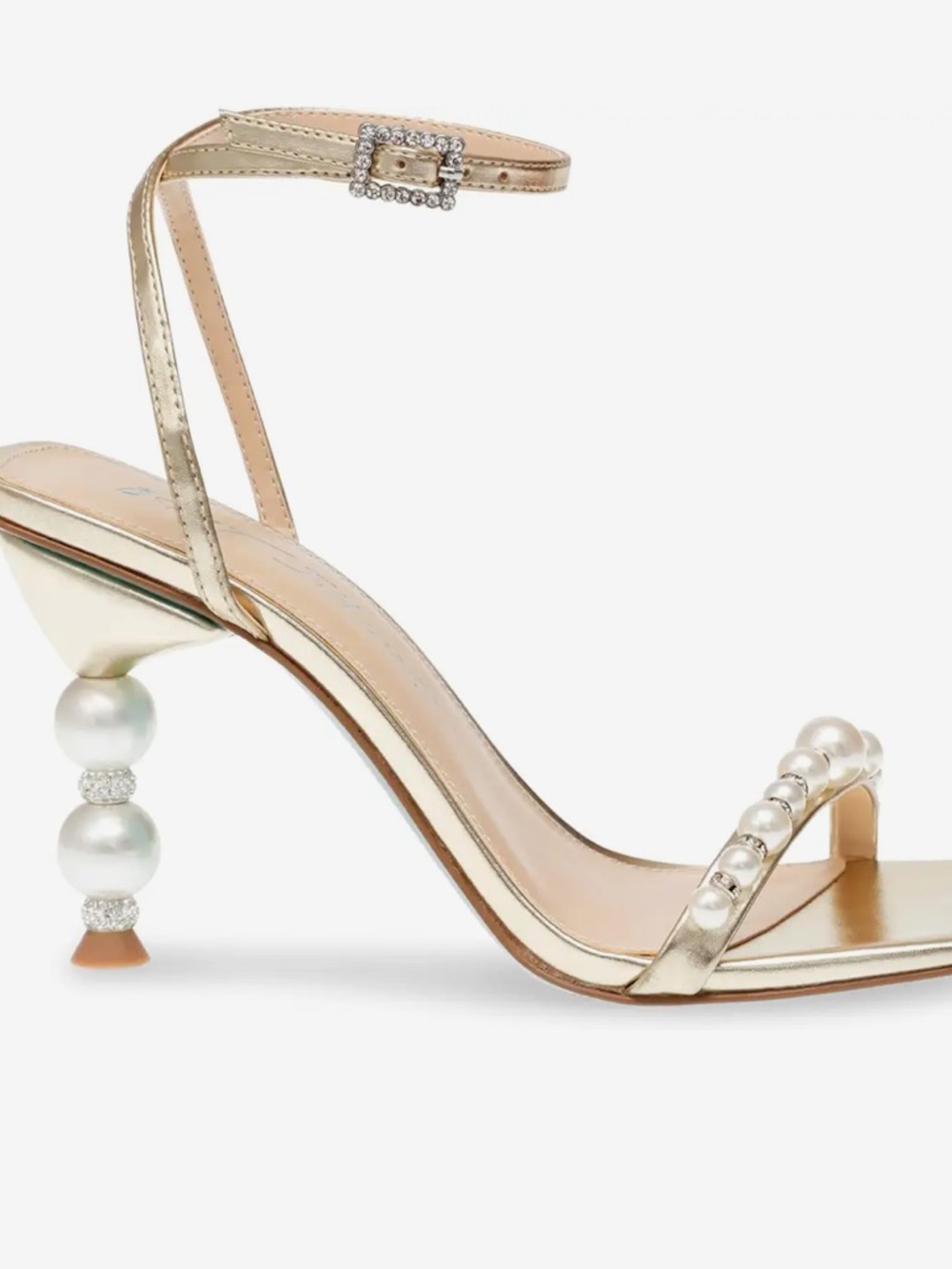 Betsey Johnson Jacey Sandal Gold Pearl-Embellished Ankle-Strap Sandal Size 8.5 - Picture 3 of 7